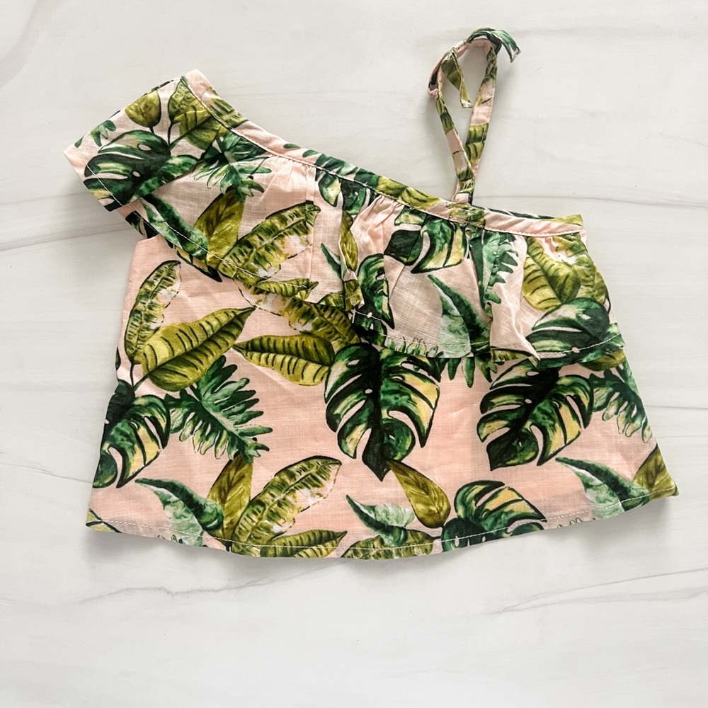 NWT! Janie and Jack Pink and Green Monstera Leaf Print Top - Size 3-6 Months